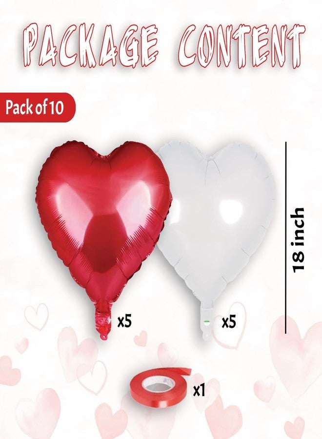 AMFIN (Pack of 10) 18 Inch Heart Foil Balloons - Red & White - Image 2